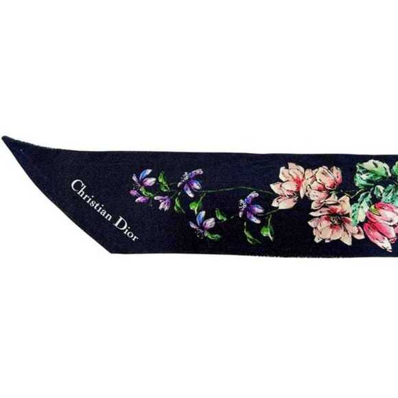 Christian Dior Ribbon Mitzah Scarf Muffler ec-25236 Navy Black Multicolor 700...